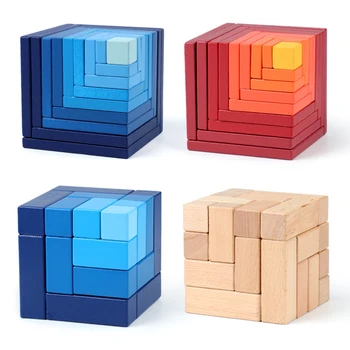 Jaunu Bērnu rotaļu Montessori Cube Telpisko domāšanu Puzzle Ēkas Educatioanl koka rotaļlietas Familay Spēle Bērniem Adlut rotaļlieta dāvana