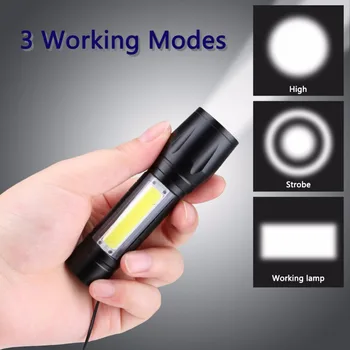 USB Uzlādes Spēcīgu kabatas Lukturīti 3800LM XPE COB LED Zibspuldze Zoomable Taktiskās Lāpu, Lukturi+Akumulators+Kaste Uzlabot Jaunākās Dizains