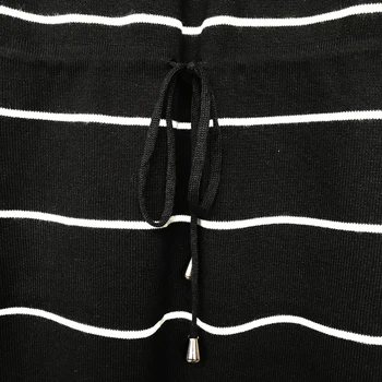 Rudens Ziemas Džemperis Adīts Sieviešu Kleita Korejas Biroja Svītrainām Midi Zīmuli Vestido Pārsējs Plus Lieluma Garām Piedurknēm Bodycon Kleita