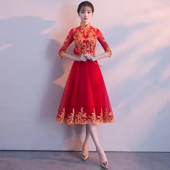 Tradicionālā Ķīniešu Kāzu Kleita Cheongsam Ilgi Qipao Līgava Tradīcijas Klasiskās Sieviešu Kleita Austrumu Kleitas