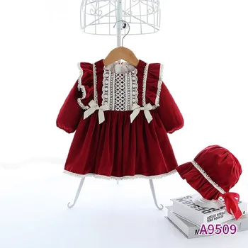 Baby Girl Dress Winered Kokvilnas Samta Princese Kleitas, Bērnu Drēbes ar garām Piedurknēm Jaunas Ielidošanas Mīksts, Ērts 6M-4 Gadi 2021