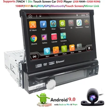 7 collu Android 9 universālas Automašīnas Radio 1 din android auto radio ar DVD Atskaņotāju, GPS NAVIGĀCIJA WIFI Bluetooth autoaudio Aizmugures CAM obd swc