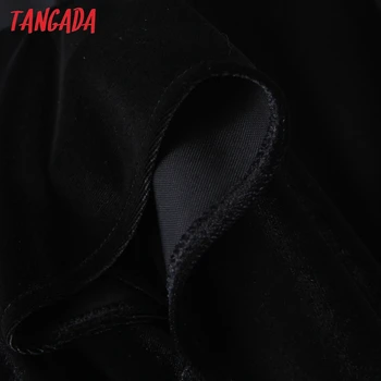 Tangada modes sieviešu cietā elegantu melnu samta kleitu ar v veida kakla garām piedurknēm dāmas silts mini kleita SL145
