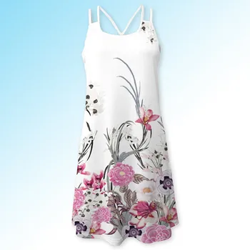Sieviešu Ikdienas Vintage Kleita bez Piedurknēm, Vasaras 3D Ziedu Drukāt Bohe Tvertne Īss Mini Kleita vestidos casuais mujer Sukienka #IL
