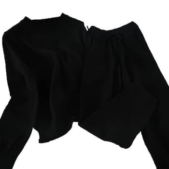Rudens Ziemas Sievietes 2 Gabals Komplekti Cietā Adīt Džemperi Džemperis+Bikses, Uzvalks, Dāmām Gadījuma Tērpiem Tracksuit