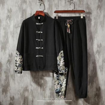 Ķīnas Retro Stila Tang Uzvalks Kokvilnas Veļa Raibs Tērps Plus Lieluma Iespiesti Hanfu Vīriešu Apģērbu 2020Print Drēbes 5XL Vīrietis