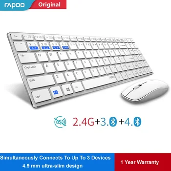 Rapoo 9300M Multi-Mode Bezvadu Tastatūras, Peles Combo,Vienkārši Ieslēdziet Bluetooth & 2.4 G,Pieslēdzas 3 Ierīcēm,Slim Al Sakausējuma Keypadbase