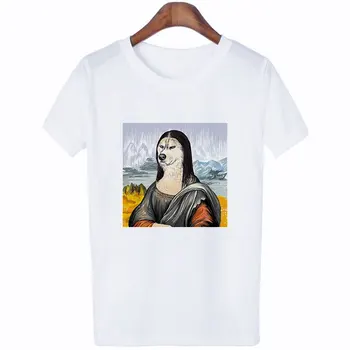 Vasarā Jaunas Ielidošanas 2019 Ulzzang Harajuku Mona Lisa Vogue Balts T Krekls Atpūtas Streetwear Estētisko T Sievietēm Smieklīgi Tendence Augšu