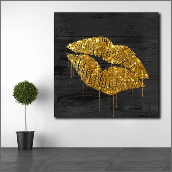 Modes Mūsdienu Iespiesti Sienas Art Pop Art Zelta Lūpām Eļļas Gleznu Plakātu Druka Kanvas, Sienu Priekšstatu par Dzīves Telpa bez rāmīša