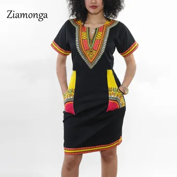 Ziamonga XXXL Plus Lieluma Sieviešu Apģērbu 2017 Modes Īsām Piedurknēm Melnā, Baltā Bodycon Kleita Vintage Tradicionālo Iespiests Kleitas