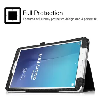 Kemile Case for Samsung Galaxy Tab E T560 9.6 Premium Vegāns Ādas Folio Stand Segtu Tablete (SM-T560 / T561 / T565 & SM-T567)