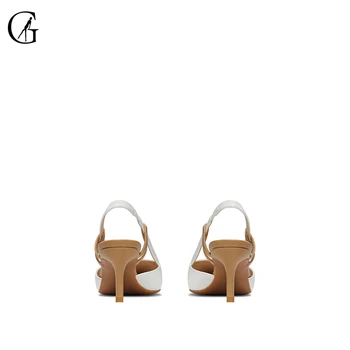 GOXEOU Sieviešu Sūkņi PU Balts sandales ar siksniņām 6CM Augsta Papēži Puse Sexy Naktsklubs Modes Biroja Dāma Kurpes Izmērs 32-46