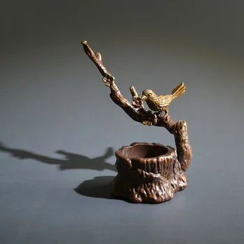 Antīkas Bronzas Plūmju Koku Žagata Putnu Statuja-Miniatūra Darbvirsmas Apdare Rotājumu Tīra Vara Ķīnas Klasiskā Vīraks Deglis