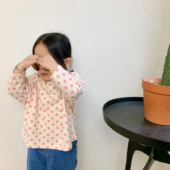 Pavasarī, Vasarā 2021. Gadam Bērni Zēni Meitenes Gudrs Dot Print T-krekli korejiešu stilā, Bērniem, O-veida Kakla garām Piedurknēm Brīvs t-veida Topi Apģērbi