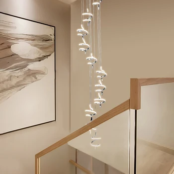 Zelta hromēšana Modernu led pendant gaismas mūsdienu dizaina dzīvojamā istaba villa zālē spirālveida kāpnes, Iekštelpu karājas gaismas