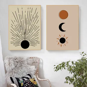 Saule un Mēness Kanvas Glezna Bobo Mākslas Bloom Plakātu Nordic Line Art Print Skandināvijas Sienas Attēlu, viesistaba, Mājas Dekoru