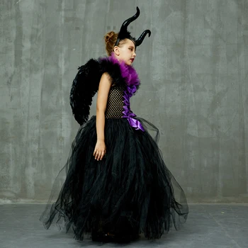 Maleficent Black Angel TUTU Iedomātā Kleita Meitenēm Halloween Kostīms, Kleita Nina Vestidos Disfraz Pasaku Apģērbs, Bērnu Karnevāla Tērpu