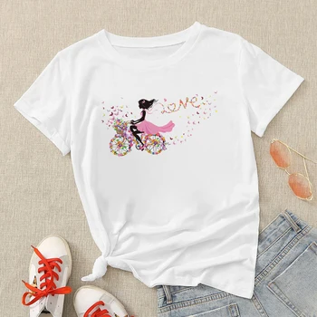 Kawaii Sirds Velosipēdu Īsām Piedurknēm T-krekls Sievietēm Gadījuma Vintage Grafiskais Drēbes Sieviešu Tee Vasaras Meitene Mīlestību, T Krekli, Topi