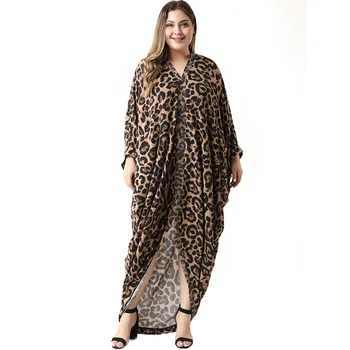Ir 2021. Abaya Garš Pavasaris Rudens Sieviešu Leopard Dāmas Kleitas Liels Plus Lieluma Modes Elegants Nelegālo Ramadāna Maxi Kleita