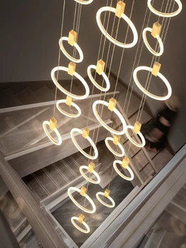 Ziemeļvalstu luksusa black LED Spirālveida kāpnes, ilgi gredzenu lustra lielu karājas lampas moderna villa apgaismojums dzīvojamā istabā kārta armatūra