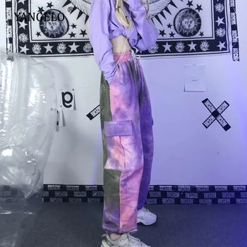 Yangelo Harajuku kaklasaišu krāsošanas Bikses Sievietēm Ir 2021. Rudens Ziemas Zaudēt Gadījuma Violeta (Dungriņi) Sieviete Lielgabarīta Streetwear Modes Bikses
