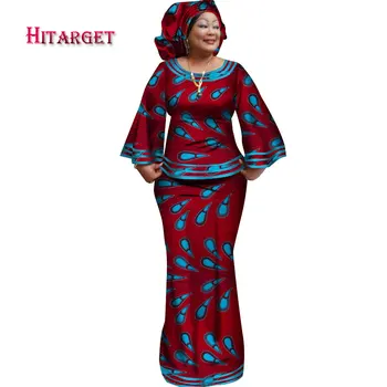 Hitarget 2020 Jauno Āfrikas Zaudēt Kanga Kleitas Sievietēm Dashiki parastās Kokvilnas Tops, Svārki Komplekts 3 gabali, Apģērba WY2372
