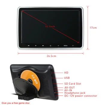 ONKAR 10.1 Collu Pagalvi DVD Atskaņotājs, Portatīvie Auto Ciparu LCD Ekrāns Pagalvi DVD Atskaņotājs ar Digitālo Touch Pogu, HDMI, USB