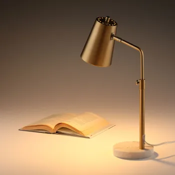 Zelta Galda Lampa ar LED Spuldze, Regulējama, Antīks Misiņš Metāla Galda Lampa Marmora Bāzes,Gadsimta Vidum Modernās galda Lampas Biroja