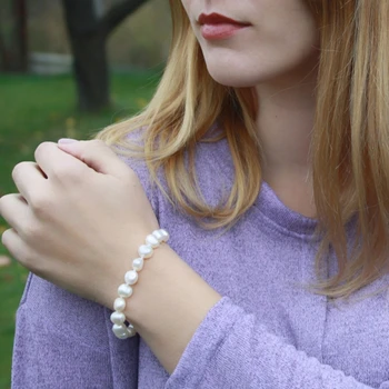 ASHIQI Dabīgo Saldūdens Pērļu Aproces, 9-10mm balta Baroka pērle sievietēm dāvanu