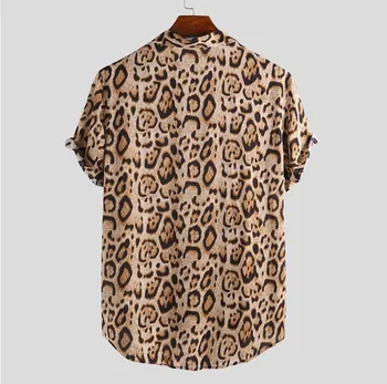 Vīriešu Leopard Pirnt Krekls Disco Gadījuma Pogu Īsām Piedurknēm Havaju Krekls Vīriešiem Tropu Aloha Sexy Beach Valkāt Chemise Homme