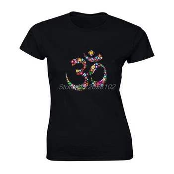 Mākslas Dizaina Namaste Om Ziedu Simbols T-krekls sievietēm ar Īsām Piedurknēm Kokvilnas T Krekls Dāvanu Hip Hop t-veida Topi Harajuku Streetwear Fitnesa