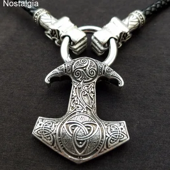 Nostalģija Thor Hammer Mjolnir Odin Raven Talismans, Amulets, Teen Wolf Triskele Trīsvienības Simbolu Viking Pūķis Kaklarota Colar Longo
