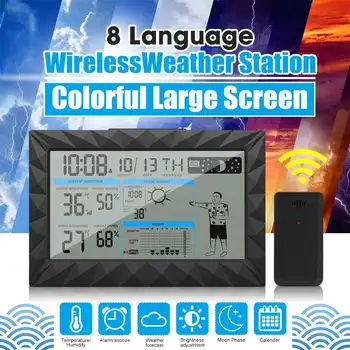 AUGIENB AUG8638 Ultra Plānie LCD Meteoroloģisko Staciju + Āra Tālvadības Sensors Termometrs Mitrums Atlikt Pulkstenis Saullēkta un Saulrieta Kalendārs