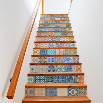 13 Gab./Komplekts Radošo DIY 3D Kāpnes, Krāsains Uzlīmes Keramikas Flīzes Modeli Māja, Kāpnes, Apdares, Kāpnes, Sienas Uzlīme
