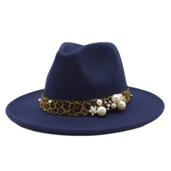 Sieviešu cepures leopard grupa pearl fedora nodilušas cepures platām malām, cietā vintage gadījuma āra ziemas, rudens vīriešu, sieviešu cepures džeza vāciņi