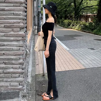 Sievietes Ilgi Džinsi 2019. Gada Rudenī Jaunā Korejiešu Modes Streetwear Bikses Iela Sieviešu Garās Džinsa Zaudēt Mop Džinsi