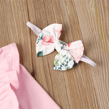 Toddler Bērniem, Baby Meiteņu Apģērbu Komplekti ar garām Piedurknēm Apģērbs Romper Topi un Augsto Vidukli, Ziedu Bikses 3PCS Komplekti
