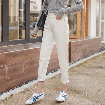 Kokvilnas džinsi baltā sieviete, augsts viduklis, šauri džinsi plus lieluma sieviete mamma jeans black 2020. gada pavasarī jaunu bēša zilā karstā pārdošanas
