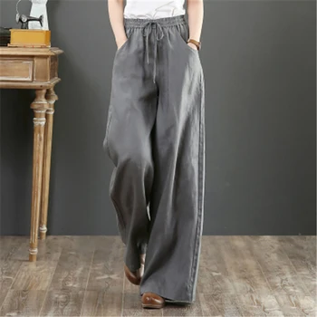 Sieviešu Vintage Kokvilnas Veļa Augsta Vidukļa Biksēm Mopping Taisnas Bikses, Sieviešu Apģērbs женские штаны femme pantalon 2020