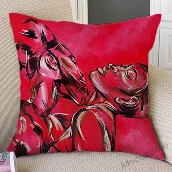 Sarkana Fona Āfrikas Karalis Un Karaliene Sexy Anotācija Impressionism Black Mīlestību Uz Eļļas Glezniecību, Dīvāns Mest Spilvens Gadījumā Gaisa Spilvena Vāka