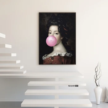 Mūsdienu Rozā Burbulis Meitene Kanvas Glezna Retro Mākslas Burbulis Sieviešu Plakātu un Izdrukas Mājas Sienas Art Attēlu Dzīves Telpu Dekorēšana