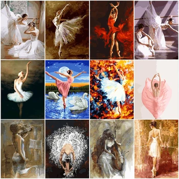 Glezna Ar Numuriem Krāsas Baleta Dejotājs DIY Audekls Attēlu Puses, Krāsotas Eļļas Glezna Mūzikas Meitene, Mājas Apdare, Sienas Māksla