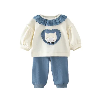 Bērnu Komplekti Audums Atsperu Uzvalks Gadījuma Ilgi Laternu Piedurknēm Top Bikses Karikatūra Bēša divdaļīga Baby Toddler Meitene Apģērbs