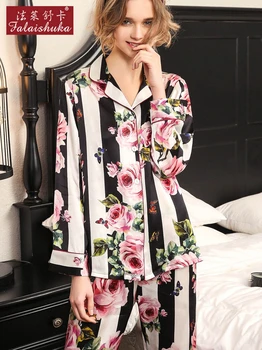 19 momme svaigi ziedi īstu zīda pidžamas komplekti sievietēm, Elegants ar garām piedurknēm tīra mulberry zīda sieviešu pidžamas sleepwear