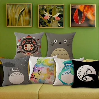 Cute karikatūra Totoro spilvena segums kokvilnas veļu, spilvenu segums, dīvāns mājas jauki dzīvnieki būtiska cojines 45x45cm
