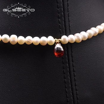 GLSEEVO Dabīgo saldūdens Pērli Vintage sānslīdi kaklasaite Kaklarota Sievietēm, Cloisonne Phoenix Apaļo Kristāla Kaklarota, Roku darbs GN0229