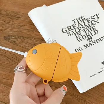 Par AirPods Gadījumā, Japāna 3D Cute Karikatūra Taiyaki Zivju Austiņas Gadījumos Apple Airpods 1 2 Silikona Aizsardzības pārklājums ar Keychain