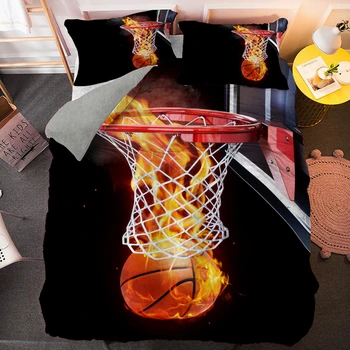 3D Basketbols Ar Uguni Gultas Komplekts King size Zēni Sega sedz Spilvendrāna Mierinātājs Attiecas Pielāgot Vienu Dubultā Izmēra