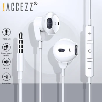 !ACCEZZ 3,5 mm Austiņas Ar Mikrofonu Priekš iPhone 6 Huawei Xiaomi Samsung MP4 Tablete-Auss HIFI Vadu Kontroles Balss Zvanu, Klausīties Mūziku