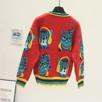 Ir 2021. gada Rudenī Jaunā Sieviešu Džemperis garām piedurknēm O-veida kakla Zaudēt Pollover Džemperi Modes Elegants Karikatūra Izdrukāt Žakarda Džemperis Topi